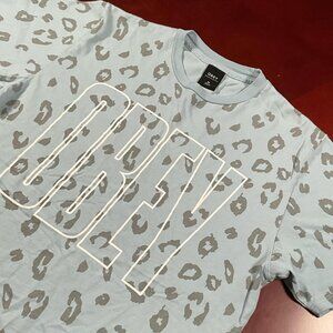 Mens OBEY Leopard Graphic All Over Print Light Blue Allover Logo Tee (Medium)